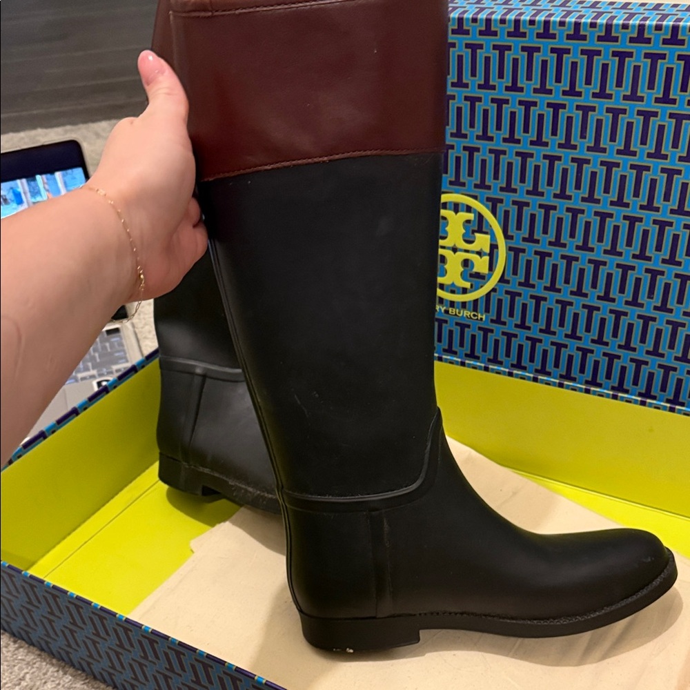 Tory Burch Black and Brown Women's Rain Boots - Picture 2 of 5